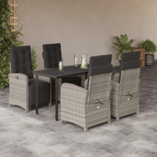  5részes világosszürke polyrattan kerti étkezőgarnitúra párnával kerti bútor