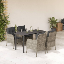  5részes világosszürke polyrattan kerti étkezőgarnitúra párnával kerti bútor