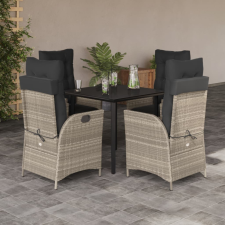  5részes világosszürke polyrattan kerti étkezőgarnitúra párnával kerti bútor