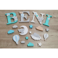  6 betűs Elefántos díszítésű dekorbetű szett, választható névvel, színnel gyerekszoba dekoráció