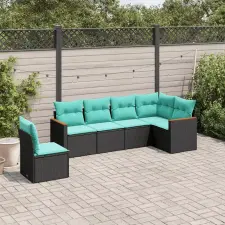  6 db fekete polyrattan kerti kanapégarnitúra párnákkal kerti bútor