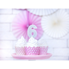 6-os számú születésnapi gyertya, ezüst, 7 cm party kellék