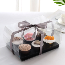  6 részes, átlátszó műanyag muffin doboz – Fekete konyhai eszköz