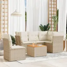  6 részes bézs polyrattan kerti ülőgarnitúra párnával kerti bútor