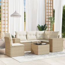  6 részes bézs polyrattan kerti ülőgarnitúra párnával kerti bútor