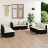  6-részes fekete polyrattan kerti ülőgarnitúra párnákkal