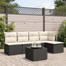 6 részes fekete polyrattan kerti ülőgarnitúra párnákkal kerti bútor