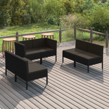 6 részes fekete polyrattan kerti ülőgarnitúra párnákkal kerti bútor