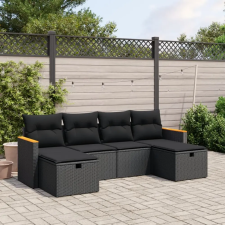  6 részes fekete polyrattan kerti ülőgarnitúra párnákkal kerti bútor