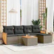  6 részes szürke polyrattan kerti ülőgarnitúra párnákkal kerti bútor