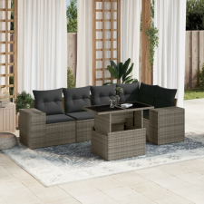  6 részes szürke polyrattan kerti ülőgarnitúra párnákkal kerti bútor