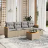  6 részes vegyes bézs polyrattan kerti ülőgarnitúra párnákkal