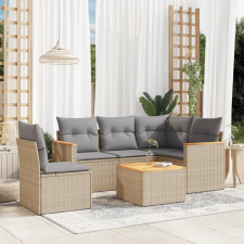 6 részes vegyes bézs polyrattan kerti ülőgarnitúra párnákkal kerti bútor