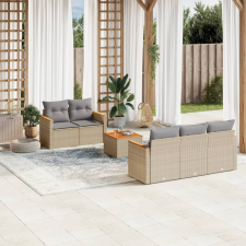 6 részes vegyes bézs polyrattan kerti ülőgarnitúra párnákkal kerti bútor