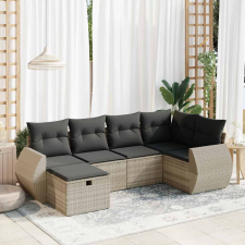 6 részes világosszürke polyrattan kerti ülőgarnitúra párnákkal kerti bútor