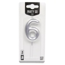  6-s szám gyertya EZÜST 6 cm party kellék
