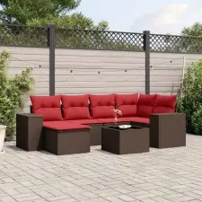  7 db barna polyrattan kerti kanapégarnitúra párnákkal kerti bútor
