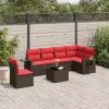  7 db barna polyrattan kerti kanapégarnitúra párnákkal