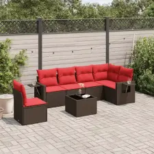  7 db barna polyrattan kerti kanapégarnitúra párnákkal kerti bútor