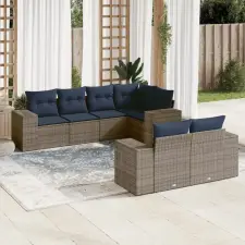  7 db szürke polyrattan kerti kanapégarnitúra párnákkal kerti bútor
