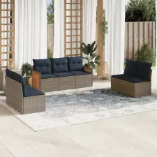  7 db szürke polyrattan kerti kanapégarnitúra párnákkal kerti bútor