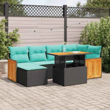  7 részes barna polyrattan akácfa kerti ülőgarnitúra párnákkal kerti bútor