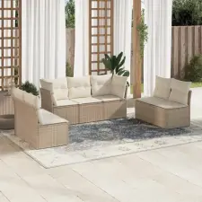  7 részes bézs polyrattan kerti ülőgarnitúra párnákkal kerti bútor