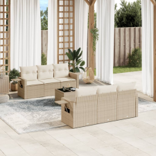 7 részes bézs polyrattan kerti ülőgarnitúra párnákkal kerti bútor