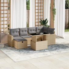7 részes bézs polyrattan kerti ülőgarnitúra párnákkal kerti bútor