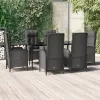  7 részes fekete polyrattan kerti étkezőgarnitúra párnával