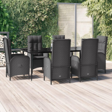  7 részes fekete polyrattan kerti étkezőgarnitúra párnával kerti bútor