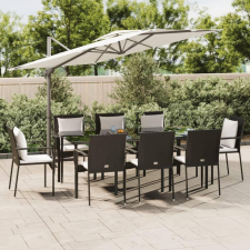 7 részes fekete polyrattan kerti étkezőgarnitúra párnával kerti bútor