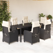  7 részes fekete polyrattan kerti étkezőgarnitúra párnával kerti bútor