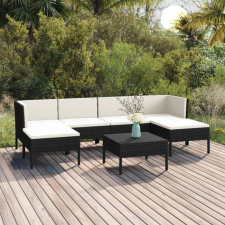 7 részes fekete polyrattan kerti ülőgarnitúra párnákkal kerti bútor