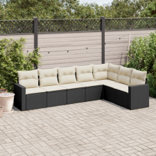  7 részes fekete polyrattan kerti ülőgarnitúra párnával kerti bútor