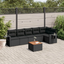  7 részes fekete polyrattan kerti ülőgarnitúra párnával kerti bútor