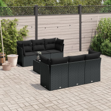 7 részes fekete polyrattan kerti ülőgarnitúra párnával kerti bútor