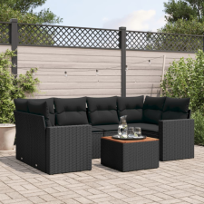 7 részes fekete polyrattan kerti ülőgarnitúra párnával kerti bútor
