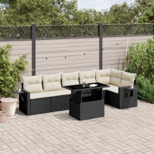  7 részes fekete polyrattan kerti ülőgarnitúra párnával kerti bútor