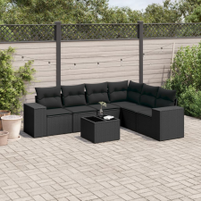 7 részes fekete polyrattan kerti ülőgarnitúra párnával kerti bútor