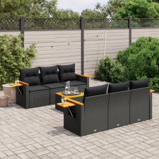  7 részes fekete polyrattan kerti ülőgarnitúra párnával kerti bútor