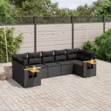 7 részes fekete polyrattan kerti ülőgarnitúra párnával kerti bútor