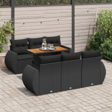 7 részes fekete polyrattan kerti ülőgarnitúra párnával kerti bútor