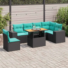  7 részes fekete polyrattan kerti ülőgarnitúra párnával kerti bútor