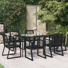 7 részes fekete PVC rattan kerti étkezőgarnitúra kerti bútor