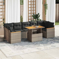 7 részes szürke polyrattan akácfa kerti ülőgarnitúra párnákkal kerti bútor