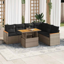 7 részes szürke polyrattan akácfa kerti ülőgarnitúra párnákkal kerti bútor