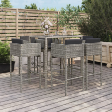 7 részes szürke polyrattan kerti bárszett párnákkal kerti bútor
