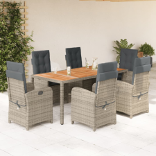 7 részes szürke polyrattan kerti étkezőgarnitúra párnával kerti bútor