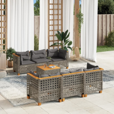 7 részes szürke polyrattan kerti ülőgarnitúra párnákkal kerti bútor